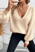 Lantern Sleeve V Neck Tie Back Cutout Sweater
