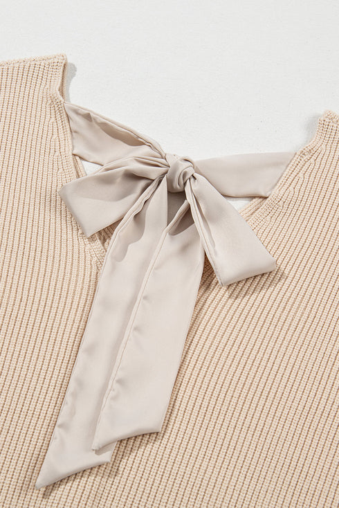 Lantern Sleeve V Neck Tie Back Cutout Sweater