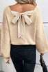Lantern Sleeve V Neck Tie Back Cutout Sweater
