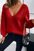 Lantern Sleeve V Neck Tie Back Cutout Sweater