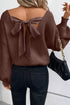 Lantern Sleeve V Neck Tie Back Cutout Sweater