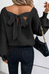 Lantern Sleeve V Neck Tie Back Cutout Sweater