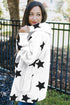 Lapel Collar Scatter Star Print Fuzzy Fleece Coat