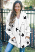 Lapel Collar Scatter Star Print Fuzzy Fleece Coat