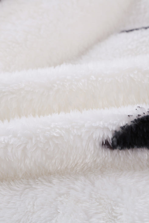 Lapel Collar Scatter Star Print Fuzzy Fleece Coat