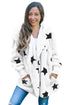 Lapel Collar Scatter Star Print Fuzzy Fleece Coat