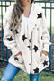 Lapel Collar Scatter Star Print Fuzzy Fleece Coat