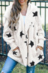 Lapel Collar Scatter Star Print Fuzzy Fleece Coat