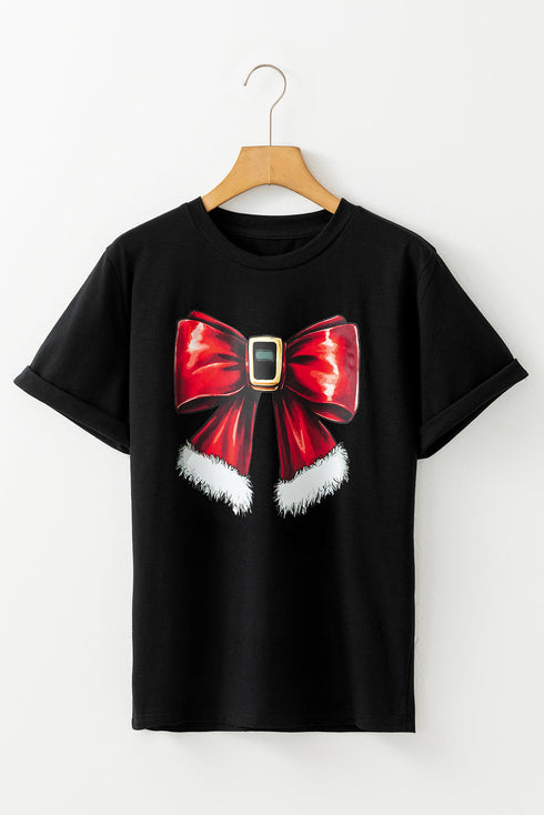 Large Bowknot Graphic Print Crewneck Short Sleeve Tee