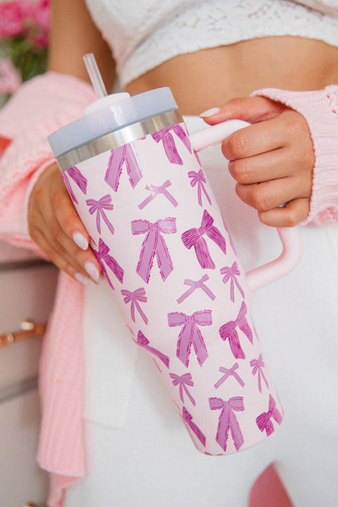 Large Capacity Bowknot Print Alloy Travel Cup Tumbler