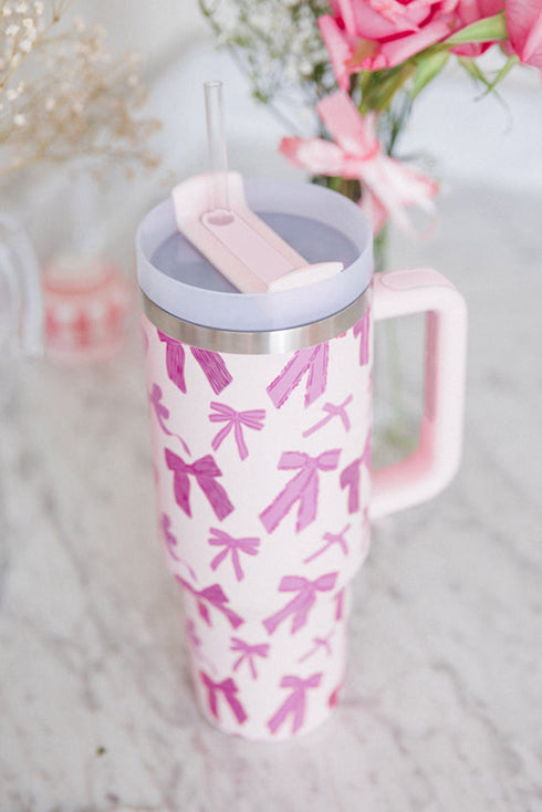 Large Capacity Bowknot Print Alloy Travel Cup Tumbler