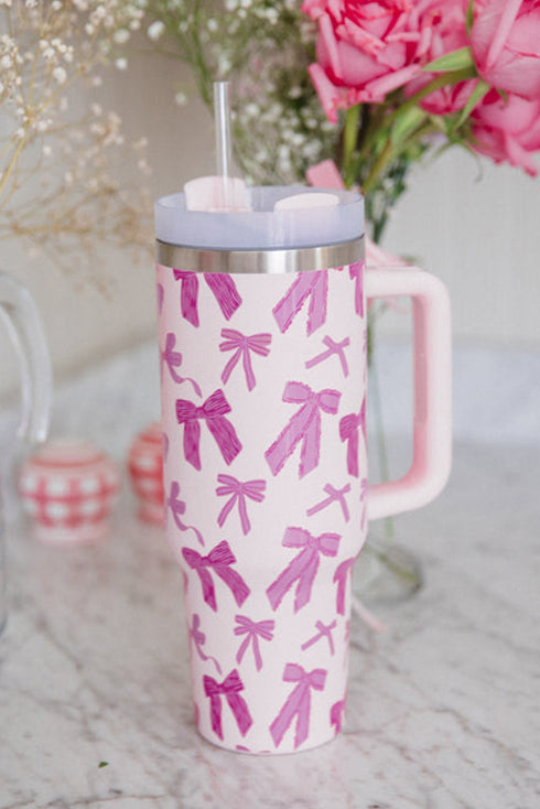 Large Capacity Bowknot Print Alloy Travel Cup Tumbler