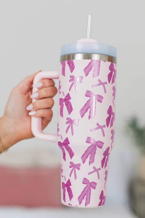 Large Capacity Bowknot Print Alloy Travel Cup Tumbler