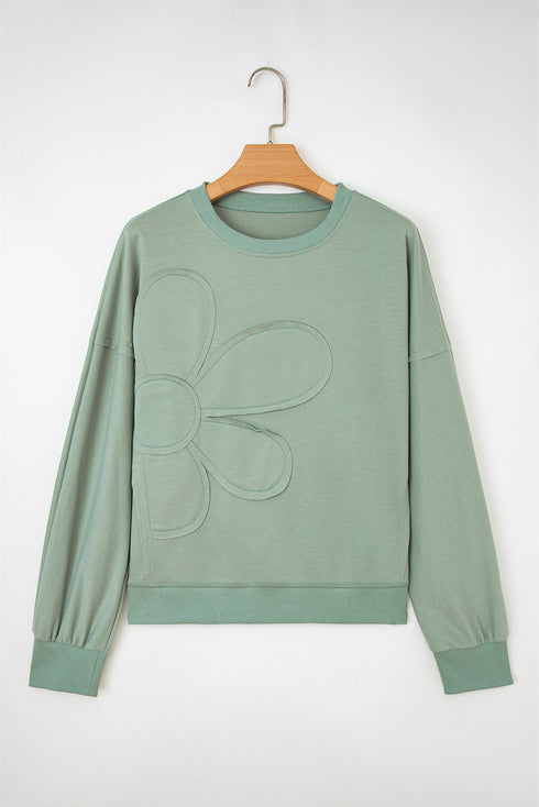 Large Floral Graphic Drop Shoulder Pullover Sweatshirt