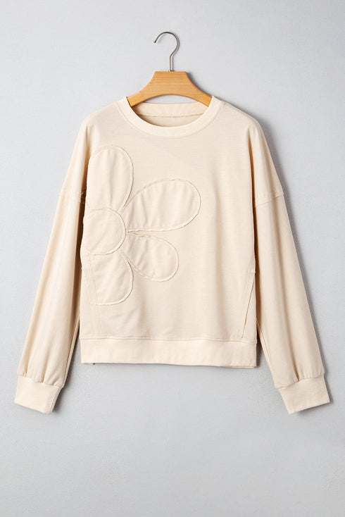 Large Floral Graphic Drop Shoulder Pullover Sweatshirt