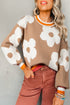 Large Floral Print Crew Neck Pullover Sweater