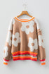 Large Floral Print Crew Neck Pullover Sweater