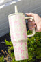Large Floral Print Insulated Handle Travel Tumbler