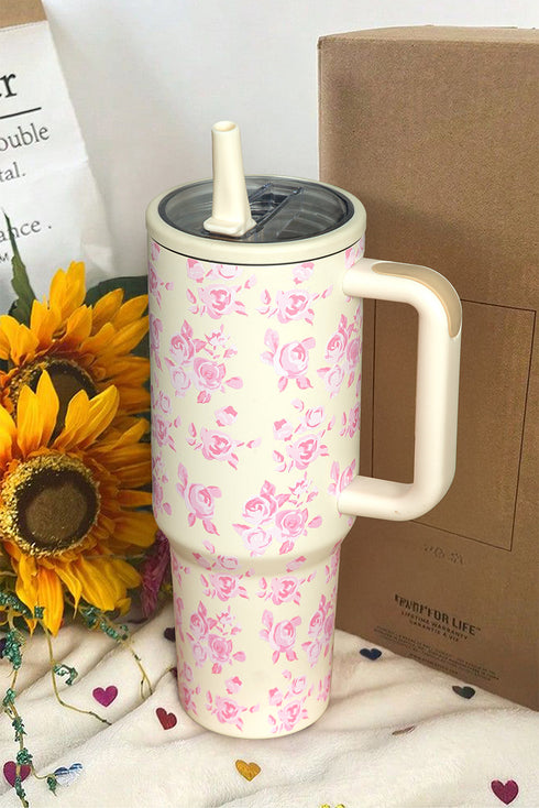 Large Floral Print Insulated Handle Travel Tumbler
