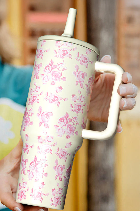Large Floral Print Insulated Handle Travel Tumbler