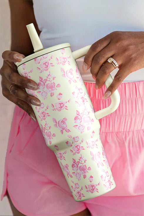 Large Floral Print Insulated Handle Travel Tumbler