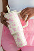 Large Floral Print Insulated Handle Travel Tumbler