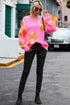 Large Floral Print Oversized Crew Neck Pullover Sweater