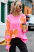 Large Floral Print Oversized Crew Neck Pullover Sweater