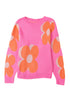 Large Floral Print Oversized Crew Neck Pullover Sweater