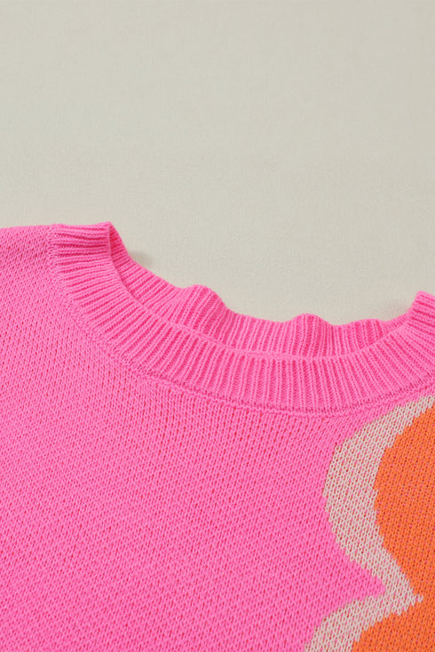 Large Floral Print Oversized Crew Neck Pullover Sweater