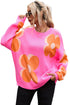 Large Floral Print Oversized Crew Neck Pullover Sweater