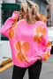 Large Floral Print Oversized Crew Neck Pullover Sweater