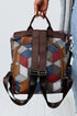 Large Geometric Panel Convertible Soft Faux Leather Backpack