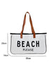 Large Letter Print Canvas Open Top Tote Bag