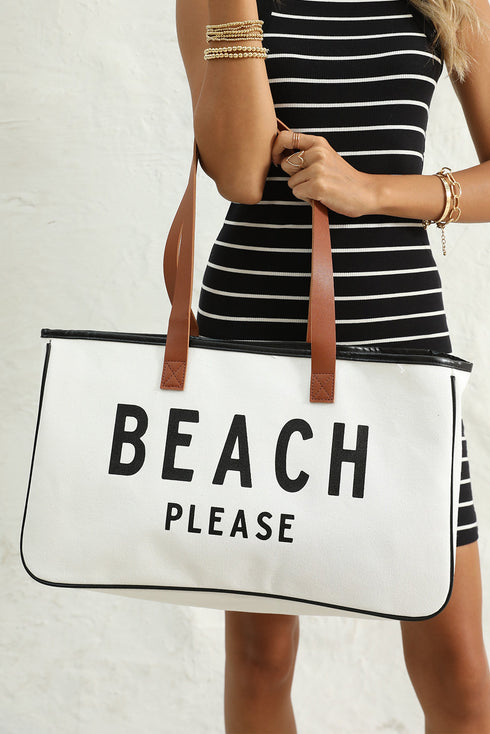 Large Letter Print Canvas Open Top Tote Bag