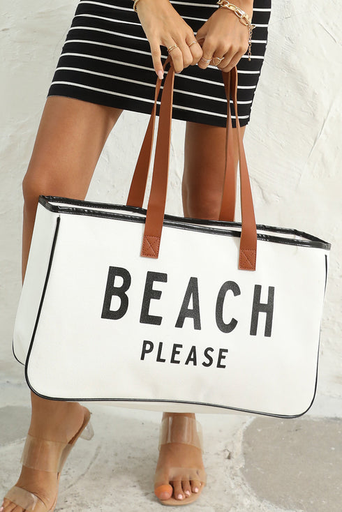 Large Letter Print Canvas Open Top Tote Bag