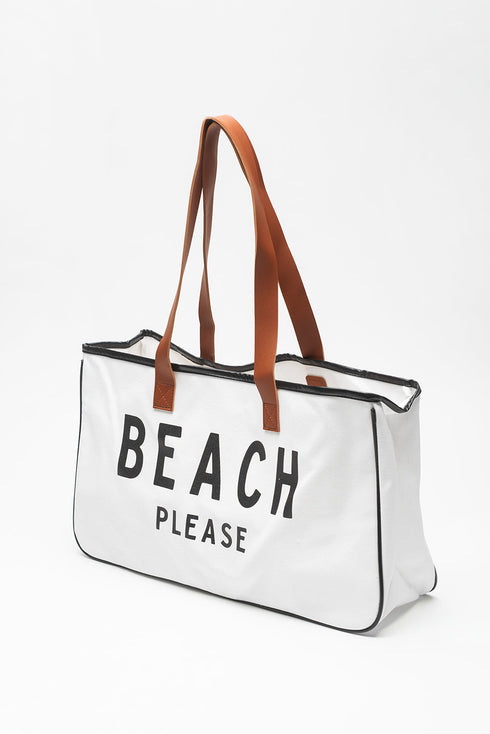 Large Letter Print Canvas Open Top Tote Bag