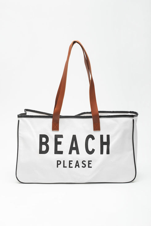 Large Letter Print Canvas Open Top Tote Bag