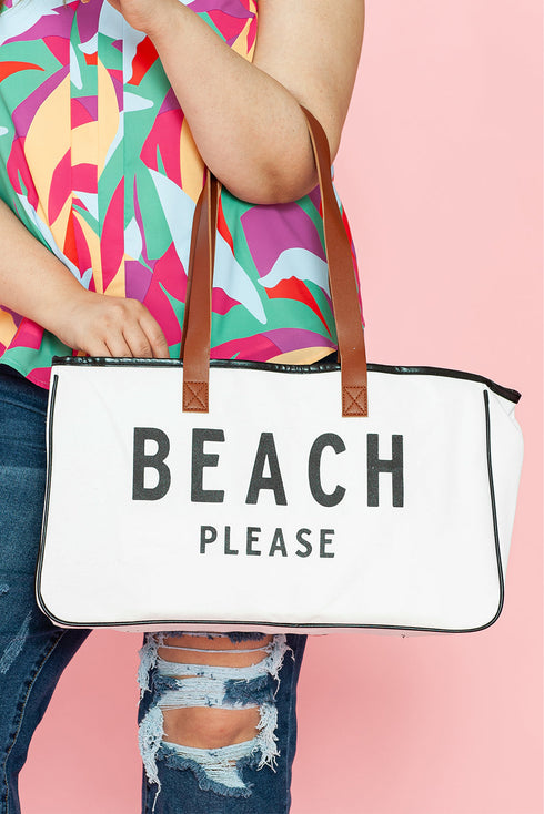 Large Letter Print Canvas Open Top Tote Bag