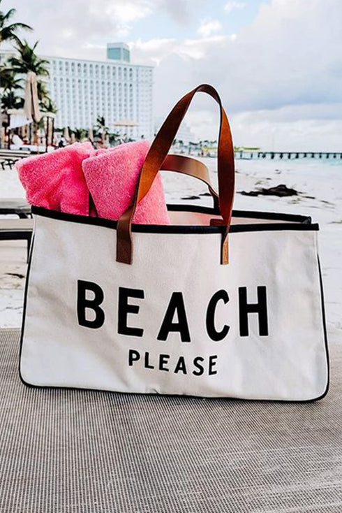 Large Letter Print Canvas Open Top Tote Bag