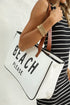 Large Letter Print Canvas Open Top Tote Bag