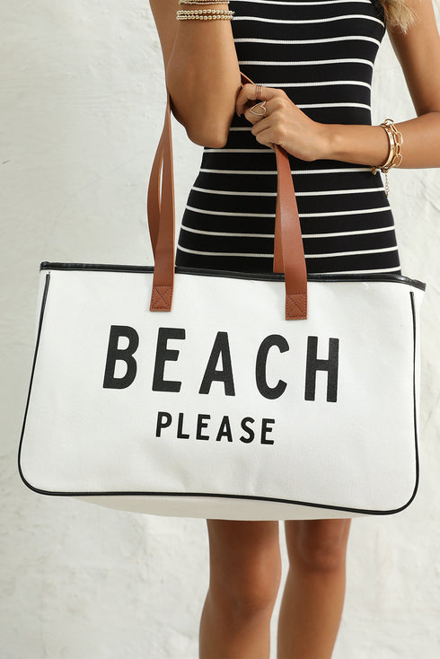Large Letter Print Canvas Open Top Tote Bag