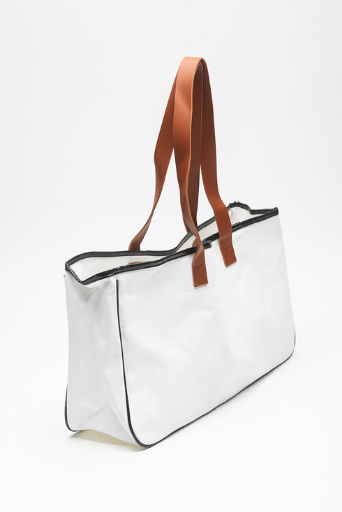 Large Letter Print Canvas Open Top Tote Bag