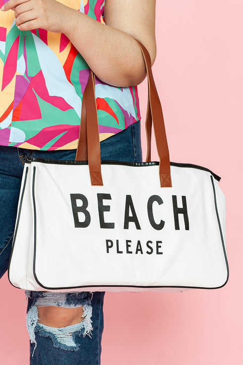 Large Letter Print Canvas Open Top Tote Bag