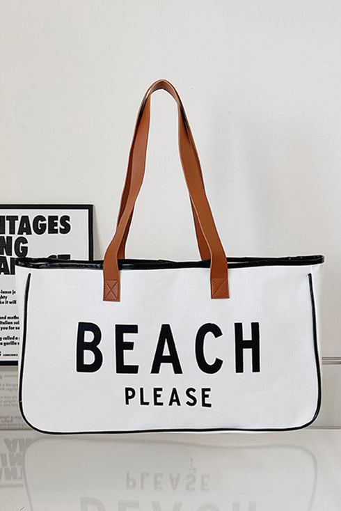 Large Letter Print Canvas Open Top Tote Bag
