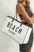 Large Letter Print Canvas Open Top Tote Bag