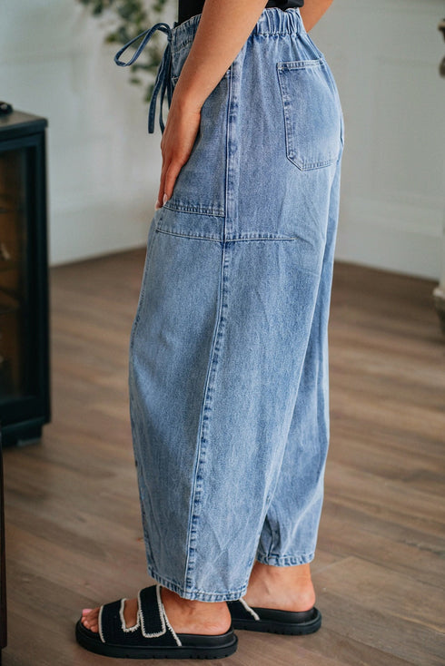 Large Patch Pocket Drawstring Paperbag Waist Barrel Jeans