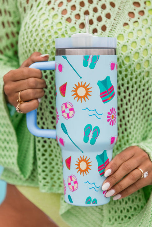 Large Patterned Alloy Travel Cup With Handle Tumbler