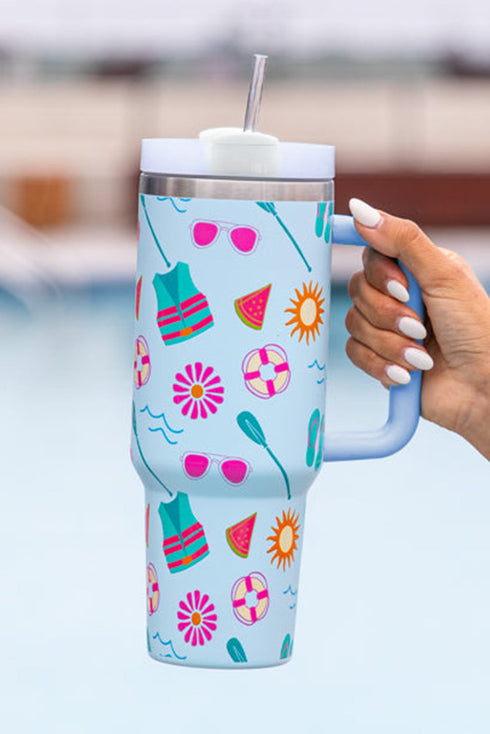 Large Patterned Alloy Travel Cup With Handle Tumbler