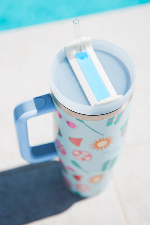 Large Patterned Alloy Travel Cup With Handle Tumbler